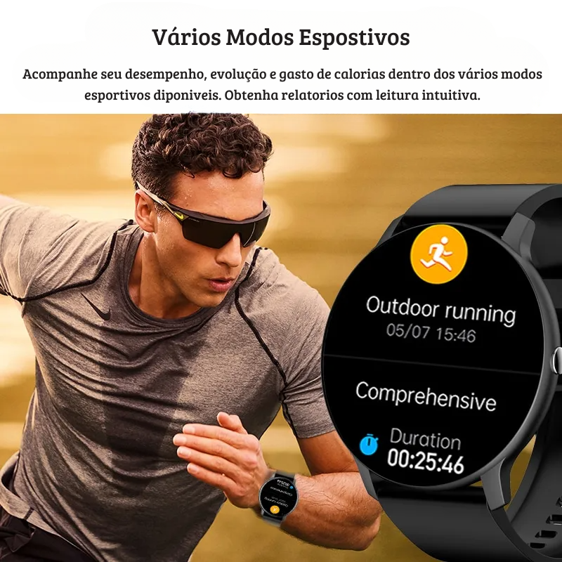 Relógio Smartwatch LIGE IP67 - À Prova d' Água, Bluetooth, Android, iOS  - Série Luxo