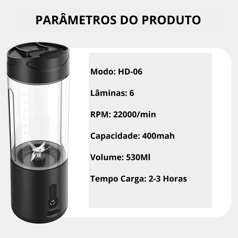 Mini Liquidificador Portátil - Carregável USB - Alta Potência