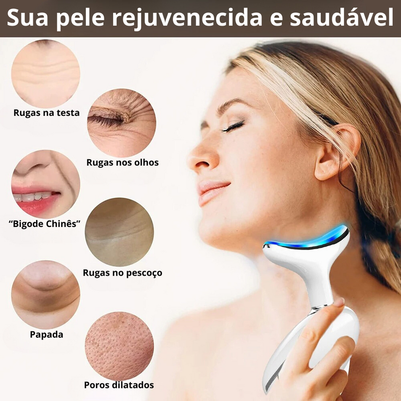 Massageador de Rosto e Pescoço - Antirrugas - Drenagem Facial - LED Terapia