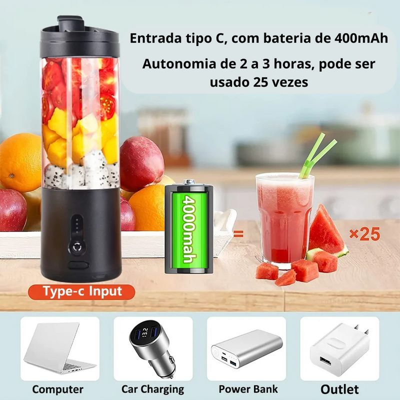 Mini Liquidificador Portátil - Carregável USB - Alta Potência