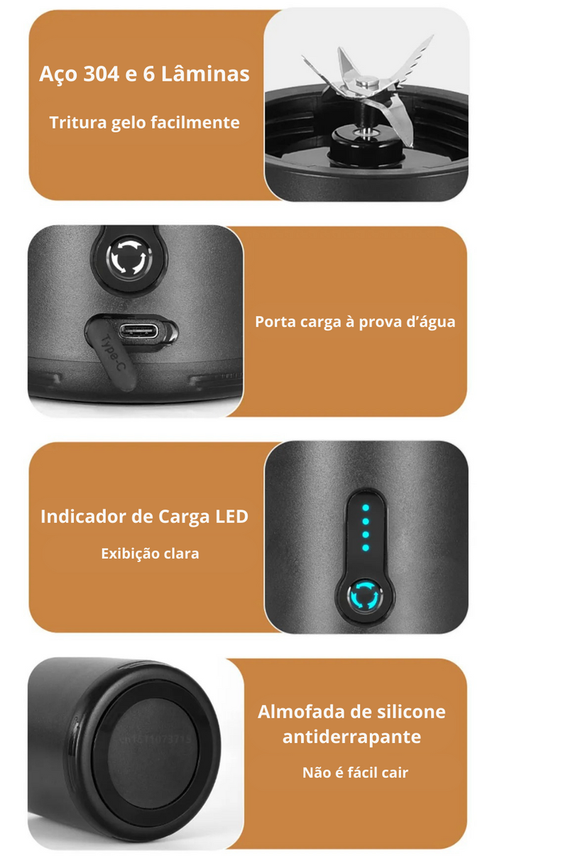 Mini Liquidificador Portátil - Carregável USB - Alta Potência