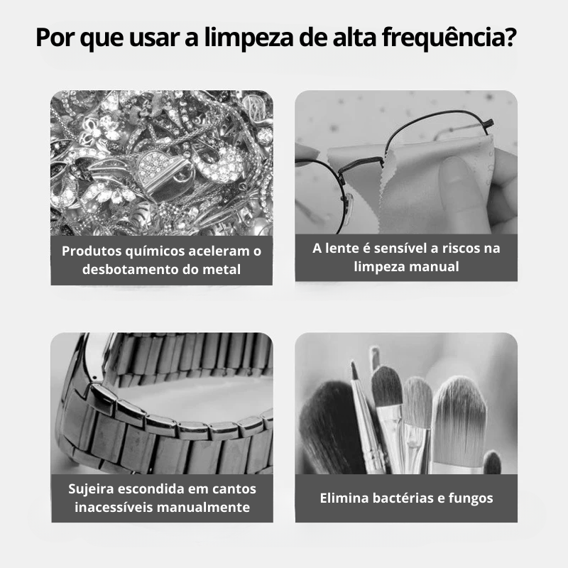 Máquina de Limpeza Ultrassônica - Alta Frequência - Jóias,  Bijuterias, Acessórios, Pincéis, Óculos, Chaves