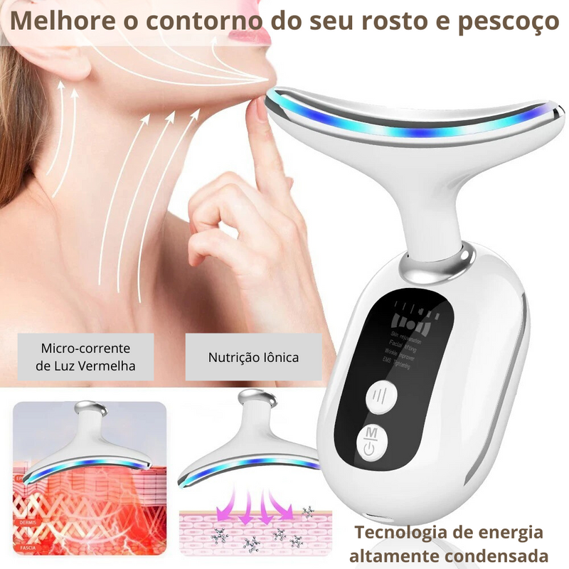 Massageador de Rosto e Pescoço - Antirrugas - Drenagem Facial - LED Terapia